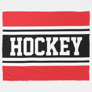 HOCKEY Sporty Black White Athletic Racing Stripes Fleece Blanket