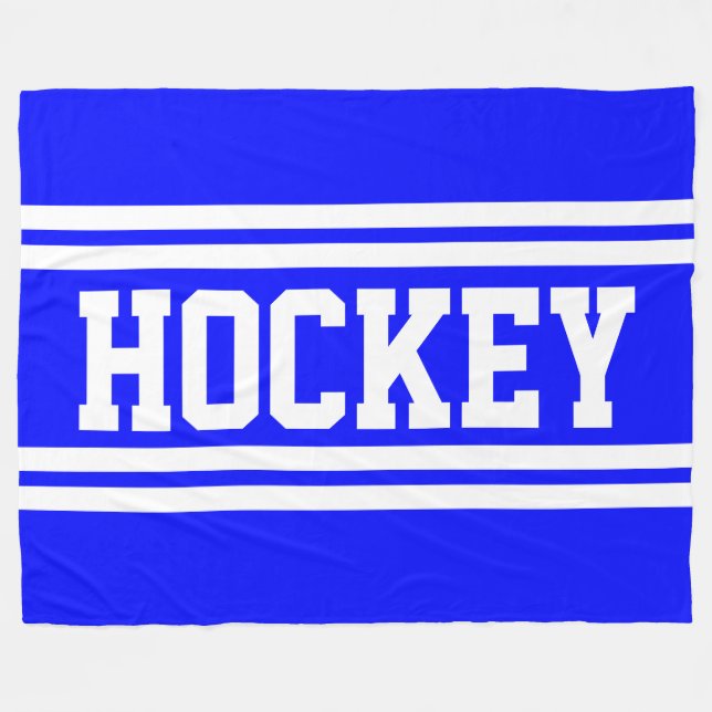 HOCKEY Sporty Bold Royal Blue White Hockey Stripes Fleece Blanket (Front (Horizontal))
