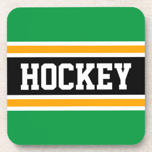 HOCKEY Sporty Bright Green Yellow Black Stripes Coaster
