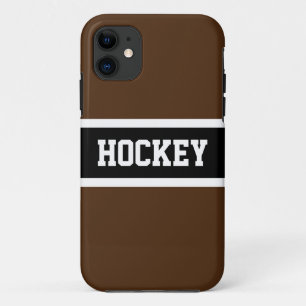 HOCKEY Sporty Dark Brown Black White Stripes iPhone 11 Case