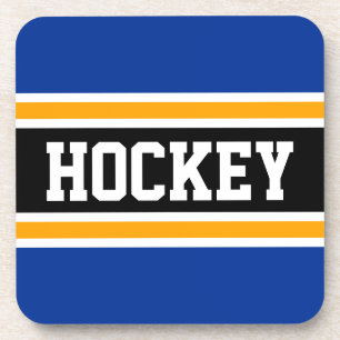 HOCKEY Sporty Navy Golden Yellow Black Stripes Coaster