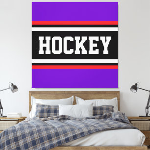 HOCKEY Sporty Purple Black Red White Stripes Canvas Print