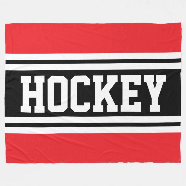HOCKEY Sporty Red Black White Racing Stripes Fleece Blanket (Front (Horizontal))