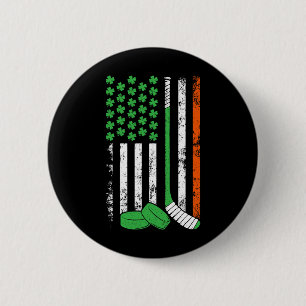 Hockey St Patricks Day American Flag Shamrock Iris 6 Cm Round Badge
