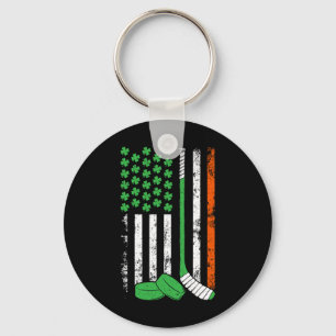 Hockey St Patricks Day American Flag Shamrock Iris Key Ring