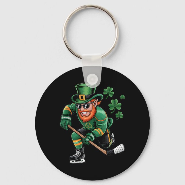 Hockey St Patricks Day Leprechaun Design Key Ring (Front)