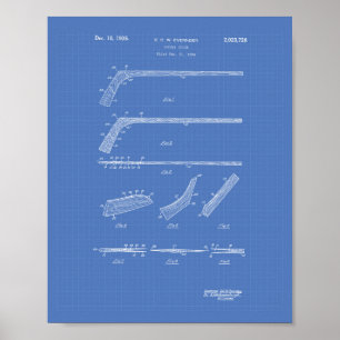 Hockey Stick 1935 Patent Art - Blueprint Poster