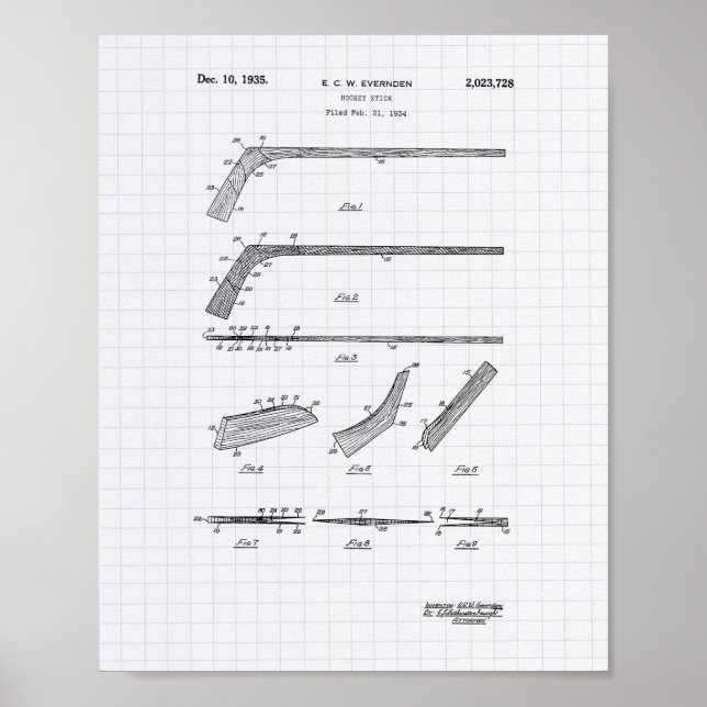 Hockey Stick 1935 Patent Art - Lined Peper Poster (Front)