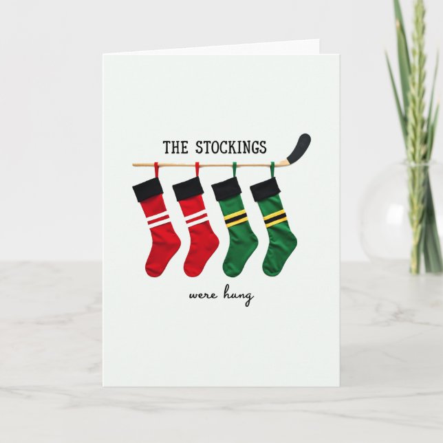 Hockey Stick Stockings Were Hung Sports Christmas Card (Front)