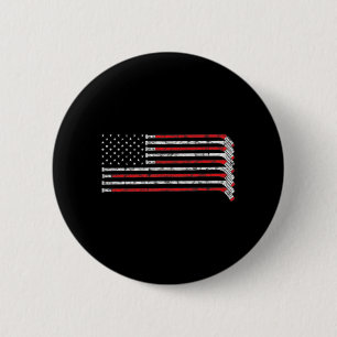 Hockey Stick USA Flag Faded Hockey Player  6 Cm Round Badge