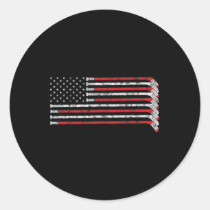 Hockey Stick USA Flag Faded Hockey Player  Classic Round Sticker