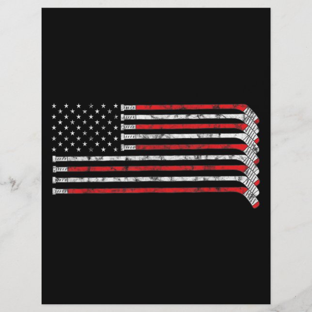 Hockey Stick USA Flag Faded Hockey Player Custom Letterhead (Front)