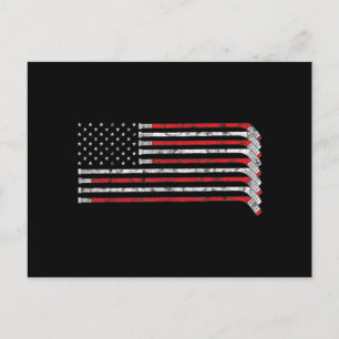 Hockey Stick USA Flag Faded Hockey Player Holiday Postcard