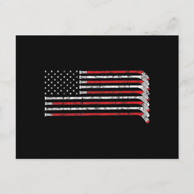 Hockey Stick USA Flag Faded Hockey Player Holiday Postcard (Front)