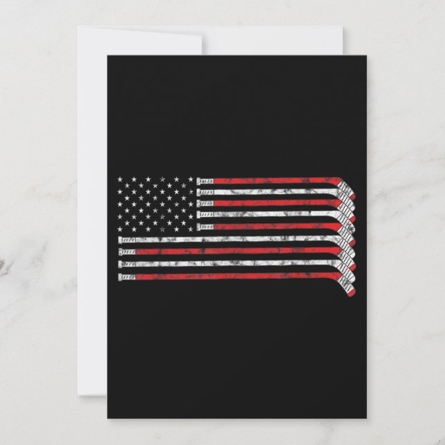 Hockey Stick USA Flag Faded Hockey Player Invitation (Front)