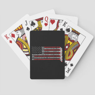 Hockey Stick USA Flag Faded Hockey Player Playing Cards
