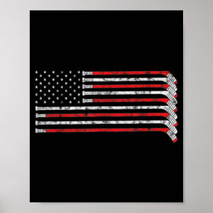 Hockey Stick USA Flag Faded Hockey Player Poster
