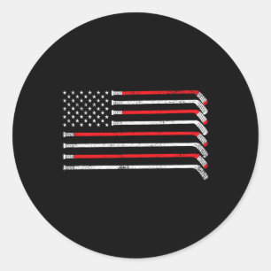 Hockey Stick Usa Flag Faded Hockey Player Women Ki Classic Round Sticker
