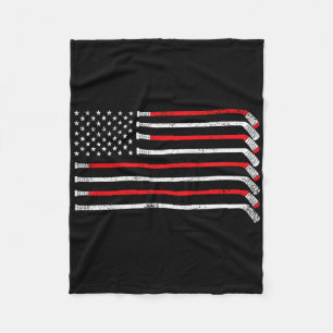 Hockey Stick Usa Flag Faded Hockey Player Women Ki Fleece Blanket