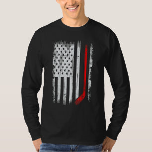 Hockey Stick Usa Flag Faded Patriotic Hockey Playe T-Shirt