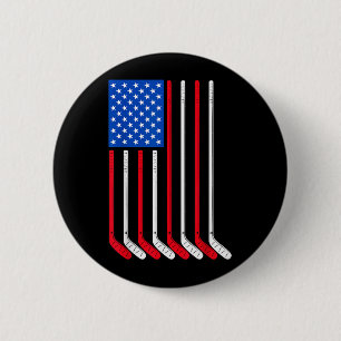 Hockey Stick Usa Flag Patriotic Player Ice Sport 6 Cm Round Badge
