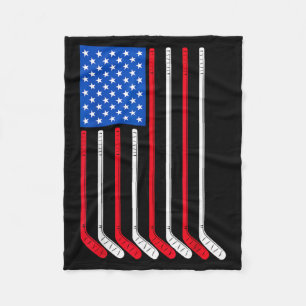 Hockey Stick Usa Flag Patriotic Player Ice Sport Fleece Blanket