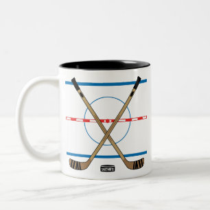 Hockey Sticks and Centre Ice Hockey Team Two-Tone Coffee Mug