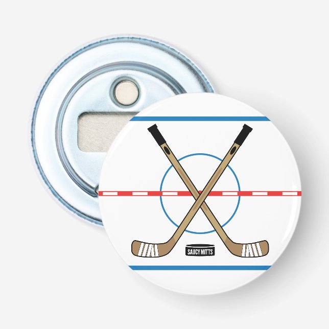 Hockey Sticks and Centre Ice Team Gift Idea Bottle Opener (Front)