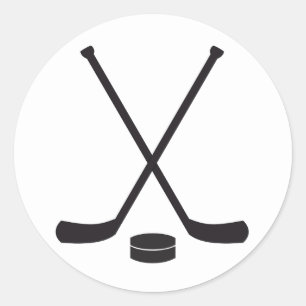 Hockey Sticks and Puck Classic Round Sticker