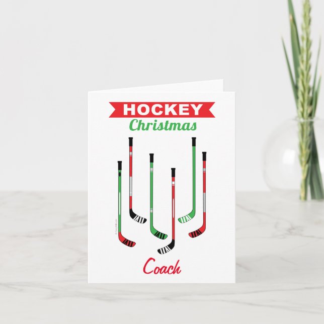 Hockey Sticks Coach Christmas Card (Front)