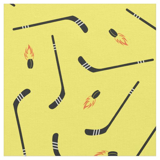 Hockey Sticks Flaming Pucks Sports Yellow Fabric Zazzle