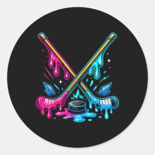 Hockey Sticks Ice Cream Drip Ice Hockey Dripping M Classic Round Sticker