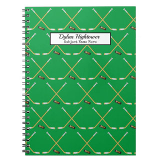 Hockey Sticks | MVP Puck Pattern Green Name Notebook