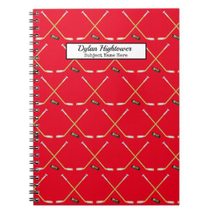 Hockey Sticks  MVP Puck Pattern Red Name   Subject Notebook