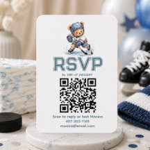 Hockey Teddy Bear Baby Shower QR Code RSVP  Encl