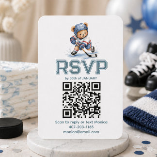 Hockey Teddy Bear Baby Shower QR Code RSVP  Encl Enclosure Card