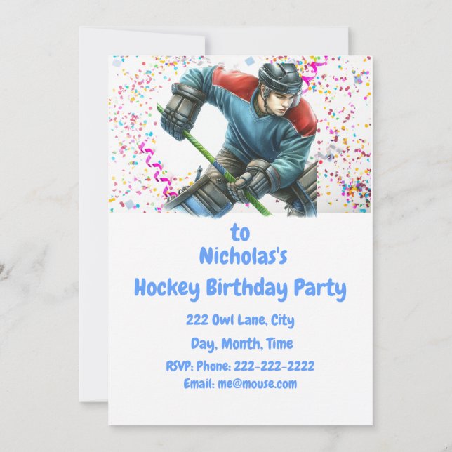 Hockey Themed  Birthday Party Invitation (Back)