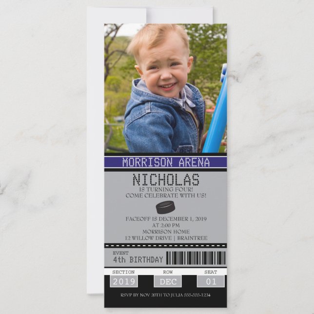 Hockey Ticket Birthday Invitation (Front)