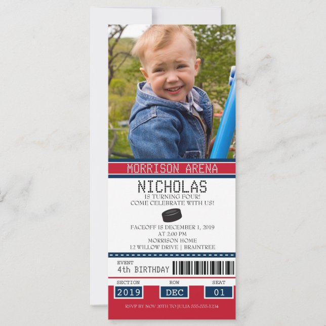 Hockey Ticket Birthday Invitation (Front)