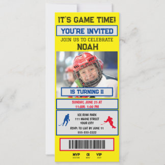  Hockey Ticket Birthday Party Invitation
