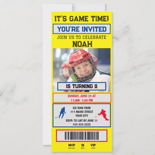  Hockey Ticket Birthday Party Invitation (Front)