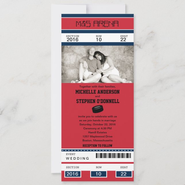 Hockey Ticket Wedding Invitation (Front)