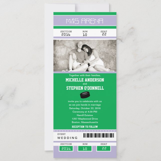 Hockey Ticket Wedding Invitation (Front)