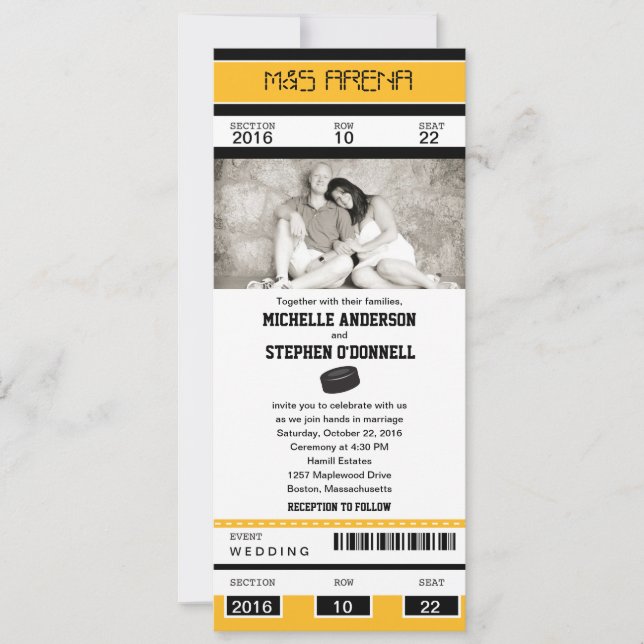 Hockey Ticket Wedding Invitation (Front)