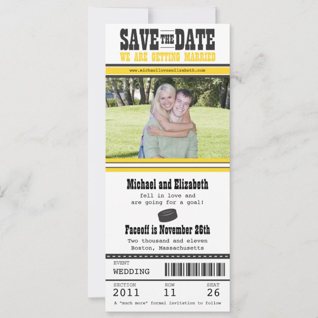 Hockey Ticket Wedding Save the Date (Front)