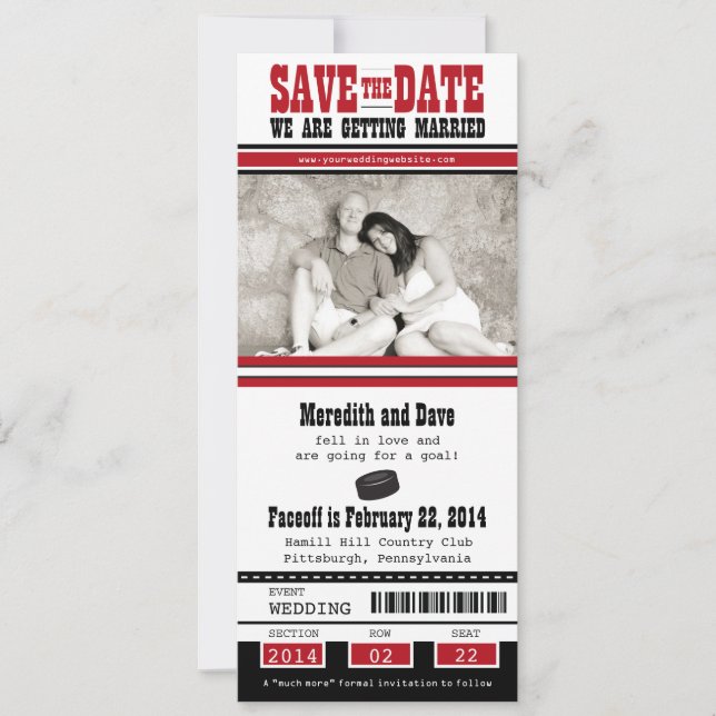Hockey Ticket Wedding Save the Date (Front)