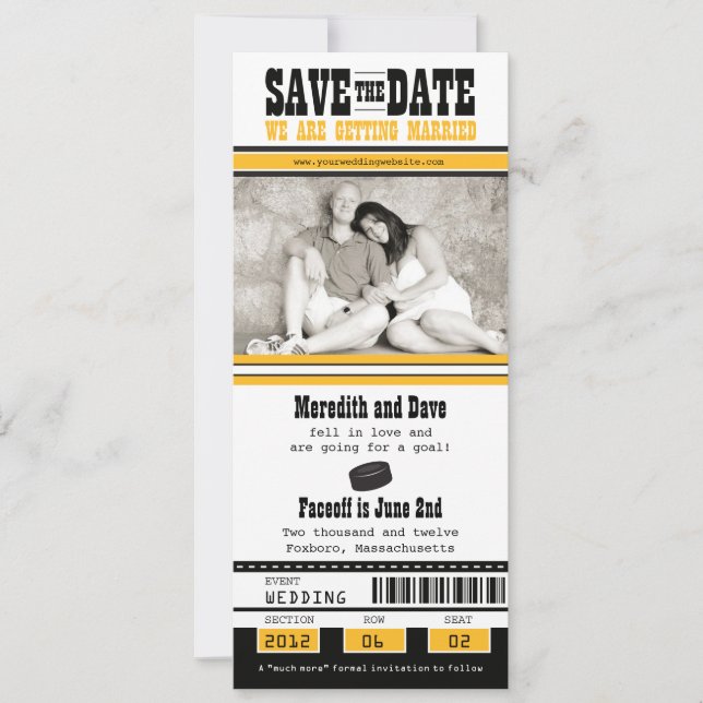 Hockey Ticket Wedding Save the Date (Front)