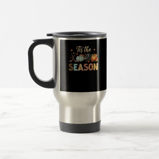 Hockey Tis The Season Pumpkin Autumn Fall Thanksgi Travel Mug (Left)