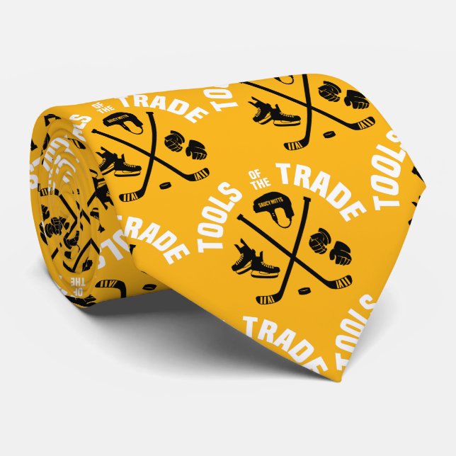 Hockey Tools of the Trade black and gold yellow Tie (Rolled)