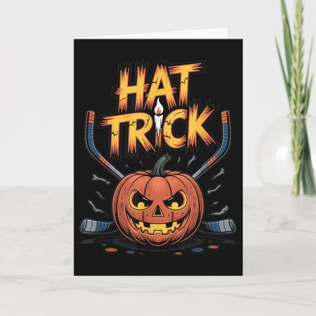 Hockey Trick Halloween Soky Pumpkin Ice Hockey Hal Card (Front)
